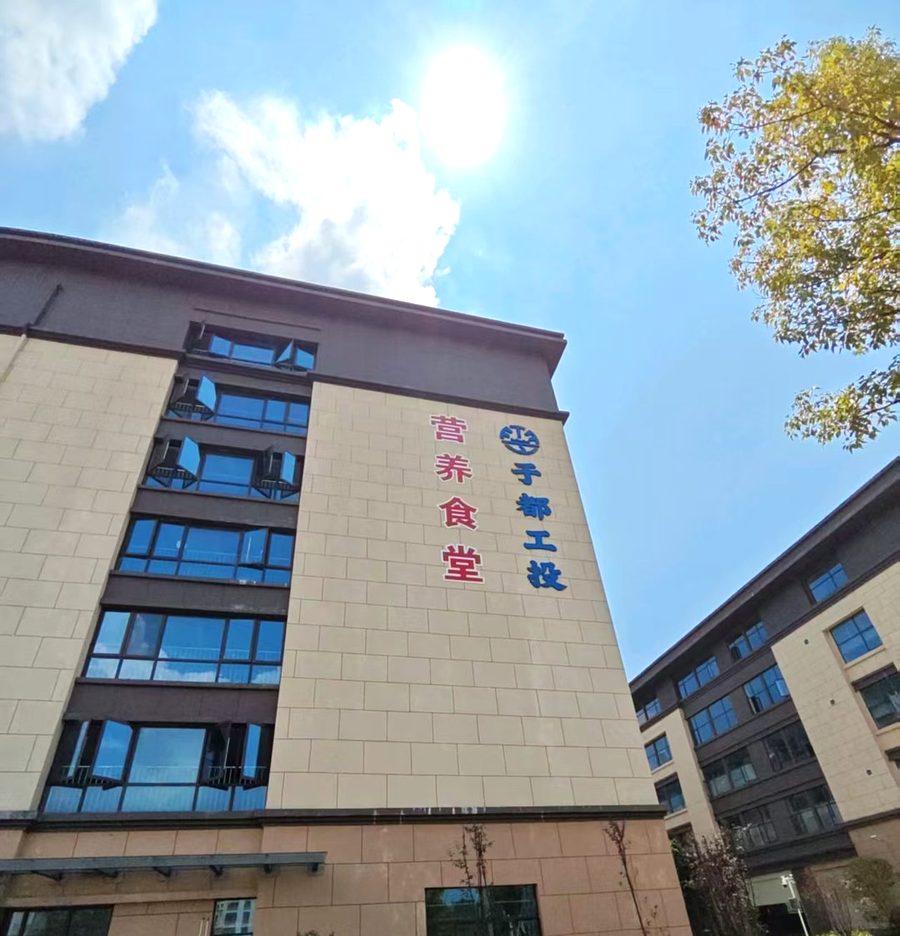园区综合楼外墙的竖排大字,装好后的白天效果(现场记录)